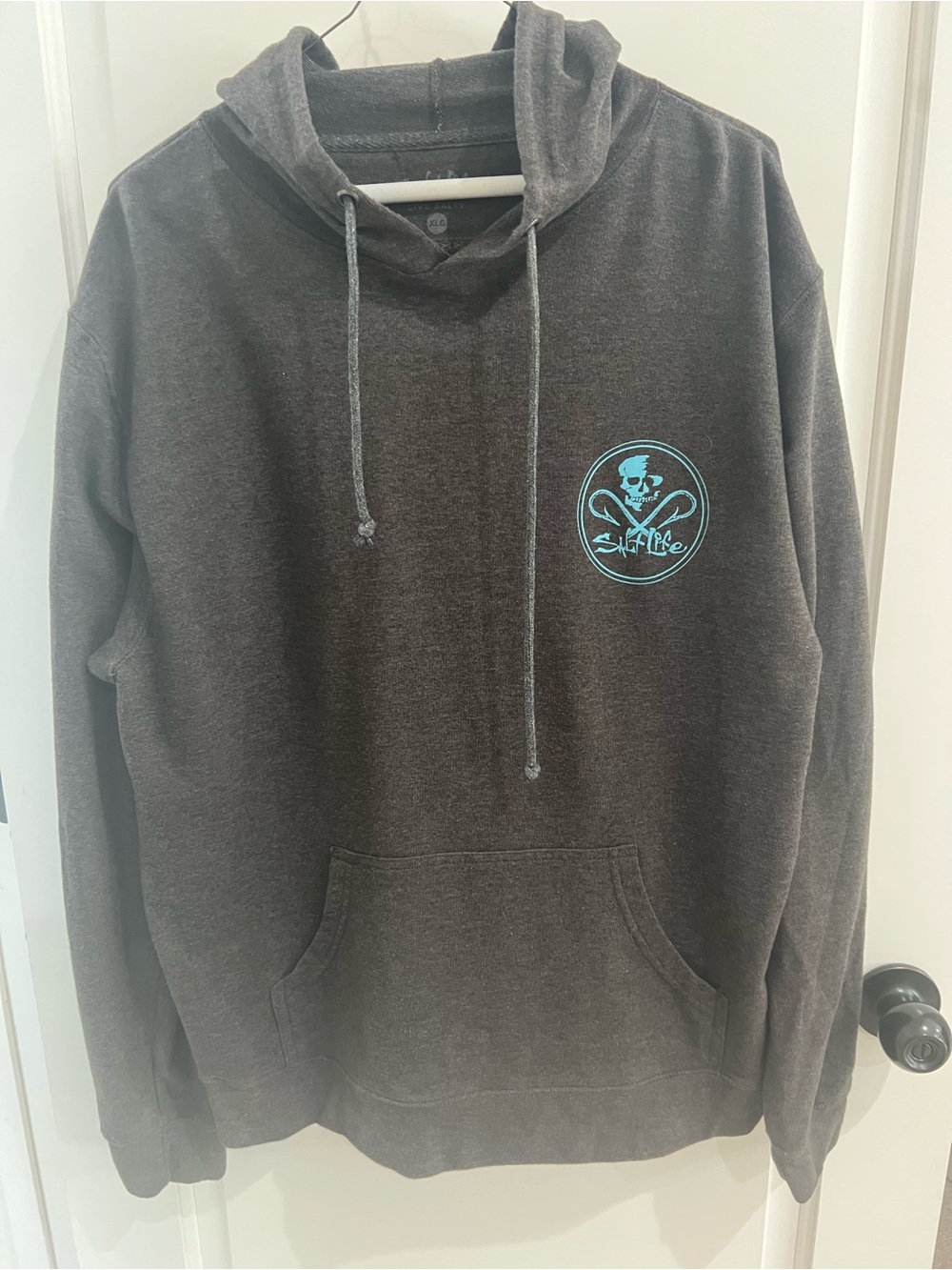 Men's Salt Life Charcoal Hoodie Sweatshirt with Teal Logo